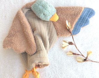 Personalisierte Baby Lovey, weiche Plüsch Gans, Gans Windel, Krippe Dekor, Musselin Stockente Ente Lovey, schlafende Gans, Valentinstag Ente Plüschgeschenk