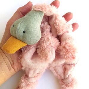 Handmade Muslin Duck Lovey: Organic Baby Pacifier Holder,Plush Mallard Duck,Stuffed Animal Duck, Back to school, Cotton Goose Lovey,Gauze