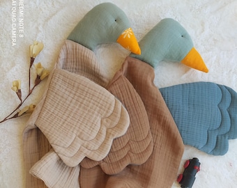 Mallard Duck Sleeping Buddy,Personalized cotton Baby Gift,Organic Crib Quilt,Goose Lovey,Handmade Stuffed Animal,duck security blanket