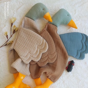 Mallard Duck Sleeping Companion, Cotton Animal Safety Blanket,Personalized Baby Gift,Organic Crib Quilt, Duck Diaper,Handmade Stuffed Animal
