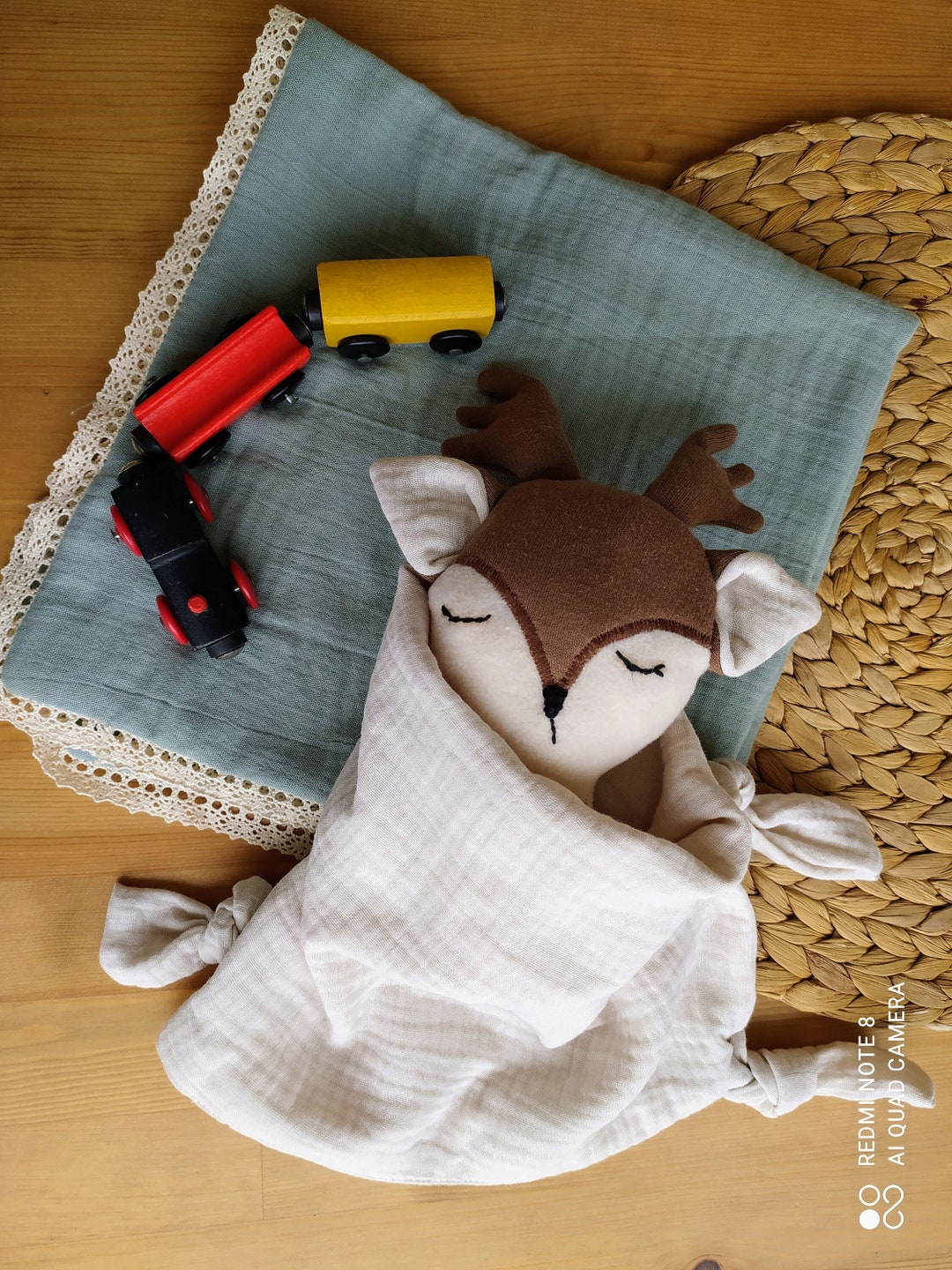 Cotton Muslin Reindeer Sleeping Companion, Cute Baby Shower Gift