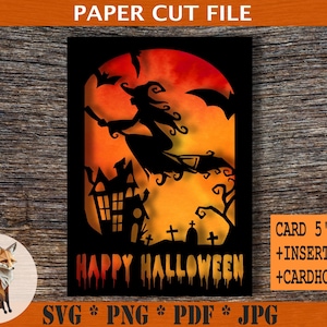 Karta czarownicy na Halloween SVG: Szablon wycinanki (pobranie cyfrowe)