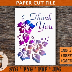 Vielen Dank Sie-Karte SVG digitaler Download, Hibiskus Blumen Aquarell einfügen Dateien für Cricut
