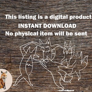 Może przedstawiać: Lista cyfrowego pobrania do drukowanej pracy origami z lisem. Lista zawiera napis "Ta oferta dotyczy produktu cyfrowego NATYCHMIASTOWE POBRANIE Nie zostanie wysłany żaden fizyczny przedmiot". Obraz przedstawia biały zarys trzech lis&oacute;w na brązowym tle z drewna. W lewym dolnym rogu obrazu znajduje się mały lis origami.