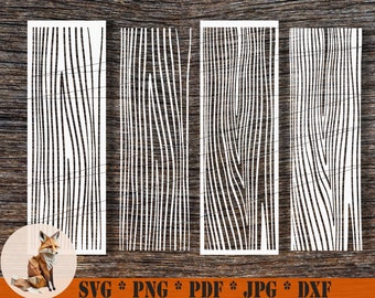 Peut inclure: Quatre motifs de grain de bois blanc, chacun avec un design différent, sont présentés sur un fond de bois brun. Les motifs sont en format vertical et conviennent aux projets d'artisanat.