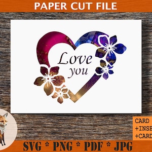 Tarjeta Love You SVG, Papercut Love You SVG PNG Tarjeta Papercut Tarjeta de regalo más inserto y soporte de tarjeta gratis