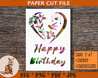 Cartão de Feliz Aniversário em formato de coração SVG: Arquivo de recorte de papel (download digital)
