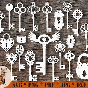 Sleutel SVG bundel Steampunk digitale download, Santa Key Christmas Ornament lasergesneden bestanden skeleton key svg Paper Cut Template voor cricut