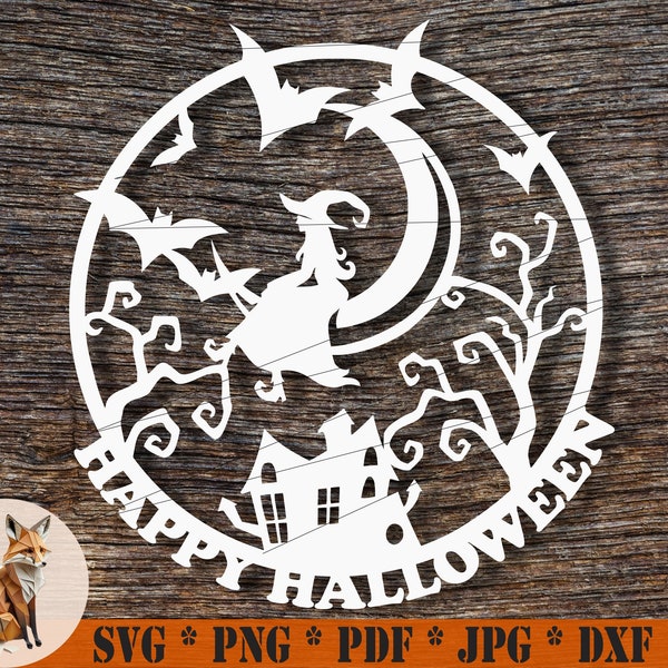 Halloween Hexe SVG, Papierschnittdatei für Cricut Silhouette schneiden Halloween Dekor hängenden Papier Laser-Schnitt