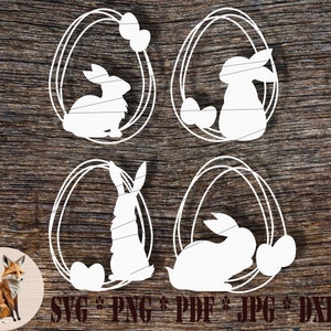 SVG Easter Decor Bunny Papercut digital download, Easter rabbit frame SVG for Cricut, Easter Eggs SVG for cutting machine paper laser cut