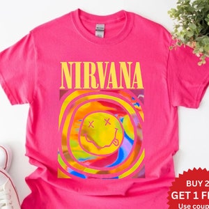 Nirvana Tshirt, Nirvana Smile Face Crewneck Tshirt, Nirvana Pink Tshirt, Trendy Pink Tshirt, Gift For Girls