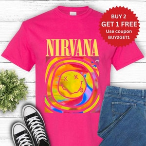 Nirvana Tshirt, Nirvana Smile Face Crewneck Tshirt, Nirvana Pink Tshirt, Trendy Pink Tshirt, Gift For Girls