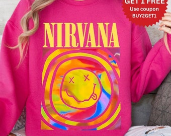 Nirvana Sweatshirt, Nirvana Smile Face Crewneck Sweatshirt, Nirvana Roze Sweatshirt, Trendy Roze Sweatshirt, Cadeau voor meisjes