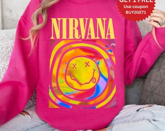 Nirvana Sweatshirt, Nirvana Smile Face Crewneck Sweatshirt, Nirvana Roze Sweatshirt, Trendy Roze Sweatshirt, Cadeau voor meisjes