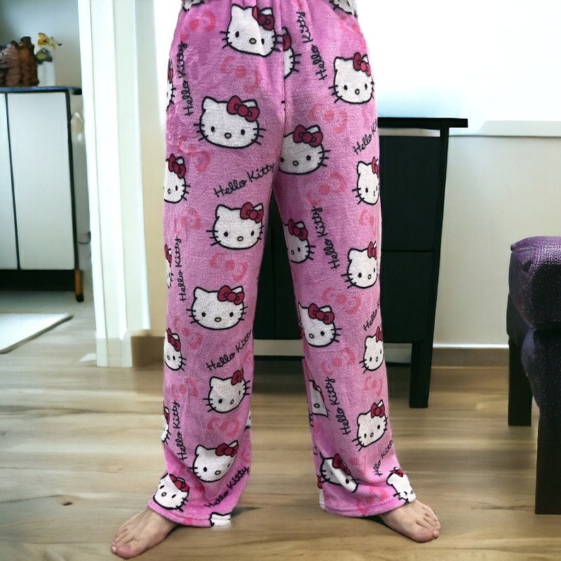 Adorable Y2K Hello Kitty Pajama Pants Sanrio Y2K Apparel, Lounge Trousers, Cute Hello Kitty