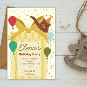 Bear baby shower | Invitation Bear Balloons 1st Birthday Invitation | Editable Bear Balloon Baby Shower Invitation | Baby shower invite