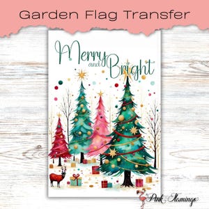 Merry and Bright Garden Flag Sublimation Transfer – Christmas Tree Holiday Yard Decoration | #Christmas25-90