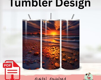 Diseño PNG de sublimación para vaso - Atardecer en la playa - Descarga digital / #25