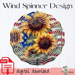 Wind Spinner Sublimation PNG Design - American Flag Sunflower - Digital Download | #24