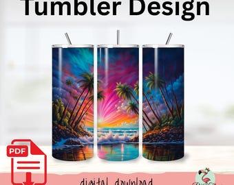 Tumbler Sublimation PNG Design - Tropical Sunset - Digital Download | #34