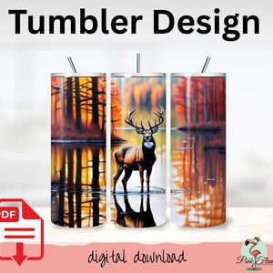 Tumbler Sublimation PNG Design - Buck Reflection - Digital Download | #13 image 1
