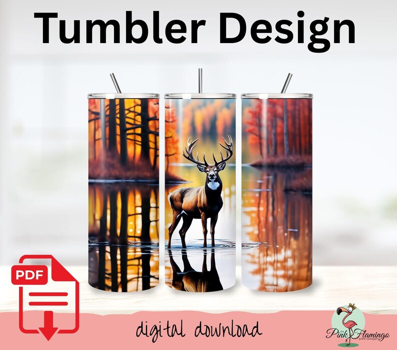 Tumbler Sublimation PNG Design - Buck Reflection - Digital Download | #13 image 1