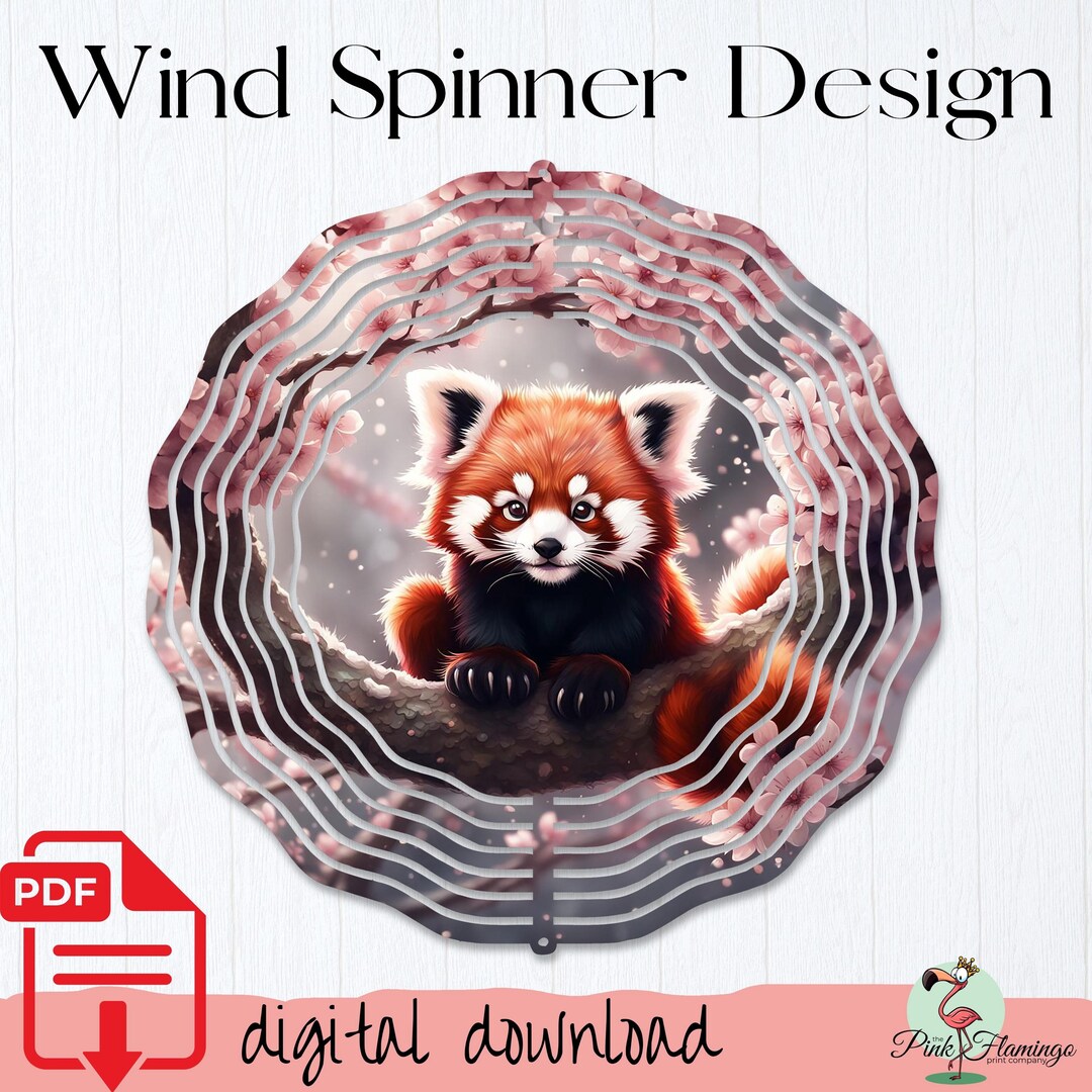 Wind Spinner Sublimation PNG Design - Red Panda Cherry Blossom ...