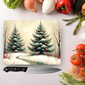 Christmas Tree Forest Glass Cutting Board – Festive Holiday Kitchen Decor with Snowy Winter Pines – DIY Kitchen or Gift Craft - #42