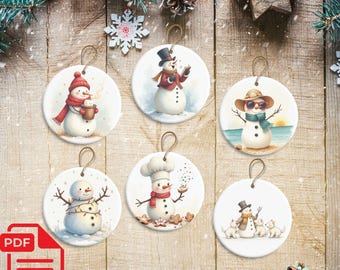 Whimsical Snowman Christmas Art Set of 6 – Festive Winter Digital Download Designs | #2024-3