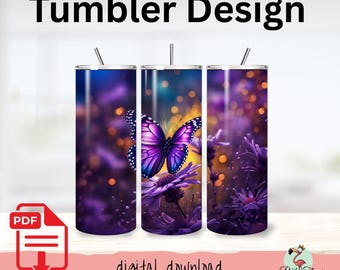 Tumbler Sublimation PNG Design - Purple Butterfly - Digital Download | #26
