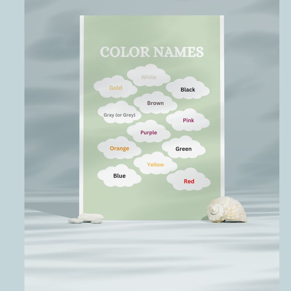 Name of colors , color cognization, color learning, Digital Download,  preschool, Print For Nursery, , Playroom, Children's Bedroom