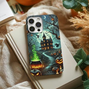 Haunted House & Witch iPhone Hülle, Halloween Mansion iPhone Hülle, Halloween Night, iPhone 16 Pro Max Case, iPhone 16 Case, iPhone 15 14 Case