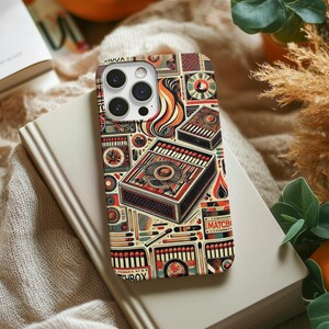 Funda para iPhone con collage de cajas de cerillas vintage, funda para iPhone hecha a mano con forma de caja de cerillas retro, funda para iPhone 16+, funda para iPhone 15 Pro Max, funda para iPhone 14 Pro