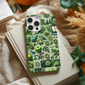 Green Collage Design iPhone Case,  Nature-Inspired Green iPhone Case,  iPhone 16 Plus Case, iPhone 15 Pro Case, iPhone 14  13 12 Pro Case