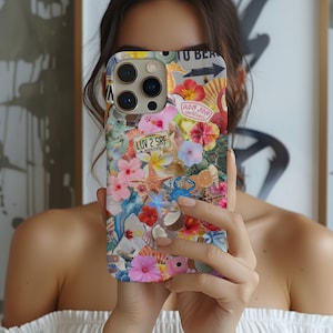 Colorful Floral Collage iPhone Case, Summer Bloom Collage iPhone Case, iPhone 15 Pro Case, iPhone 14 Pro Case, iPhone 13 Case,iPhone 12 Case