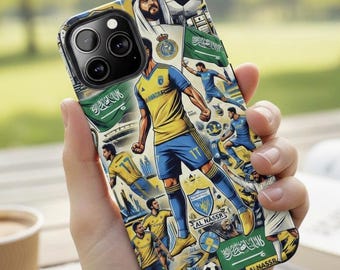 Coque iPhone sur le thème Al Nassr FC, Cristiano Ronaldo Al Nassr pour iPhone, coque pour iPhone 16 Pro Max, coque iPhone 16 Pro, coque iPhone 15