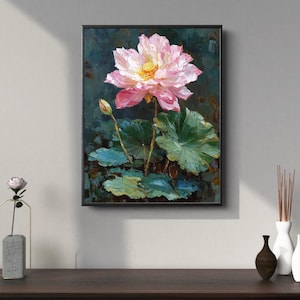 Lotus Oil Painting Portrait | Lotus iPad Wall Paper | Lotus Wall Art | Lotus iPhone Wall Paper | Lotus Home Decor | Pink Lotus Painting