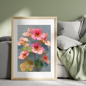 Nasturtium Wall Art Collectibles Floral iPhone Wall Paper Flower Vintage Oil Printing Home Decor Floral Digital Print Mobile Sage Background