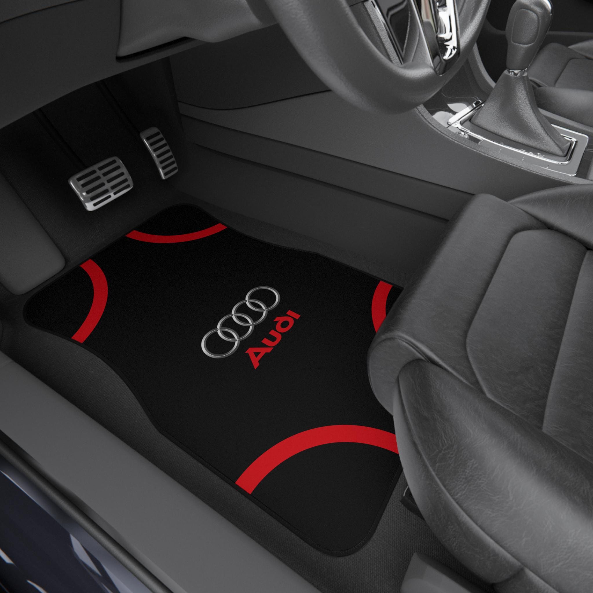 Custom Fit Audi Floor Mats: Stylish Black with Red Accent - Durable Car Interior Accessory