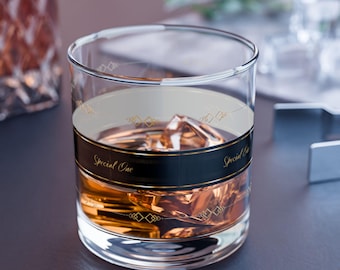Special One 10oz Gold & Black Whiskey Rocks Glass - Elegant Bar Decor Gift for Birthdays, Weddings, Anniversaries, Father's Day Gift