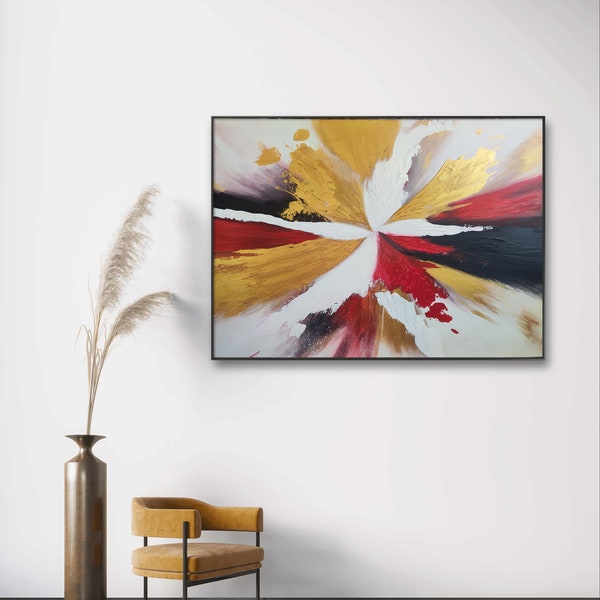 Star | Modern, minimalistic art | Plaster art | Colorful | Abstract art | Structure | Gold | Must have | Red | White | Energy | Emotional