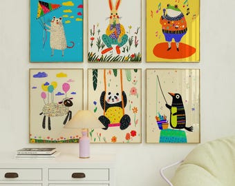 Whimsical Woodland Animal Prints: Colorful Nursery Art Set (Digital Download)