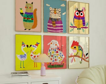 Colorful Woodland Animal Prints: Nursery Wall Art Set (Digital Download)