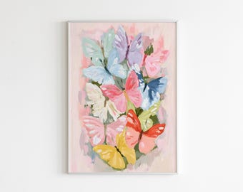 Colorful Butterfly Wall Art – Pastel Butterfly Print for Girls Room or Nursery Decor
