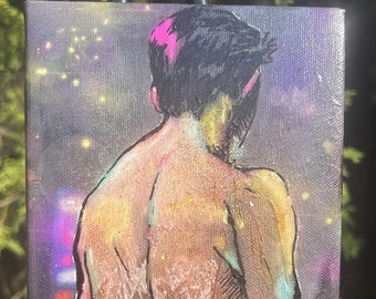 Vibrant Abstract Male Back Portrait - Mixed Media 5"x7" Original Art