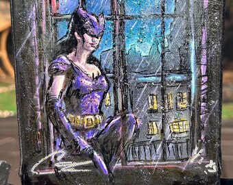 Mixed Media Original Painting - 5x7 Purple Urban Rogue Inspired Art