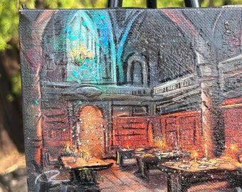 Enchanting Fantasy Library - Mixed Media Original 5x7 Acrylic & Oil Painting