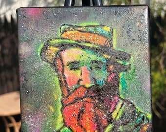 Colorful Irish Van Gogh Mixed Media Portrait - 5x7 Original Artwork
