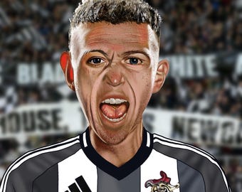 2025 Kieran Trippier Digital Caricature Print size 16ins x 12ins