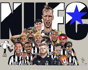 2025 Newcastle United Squad Caricatures Digital Print size 16ins x 12ins